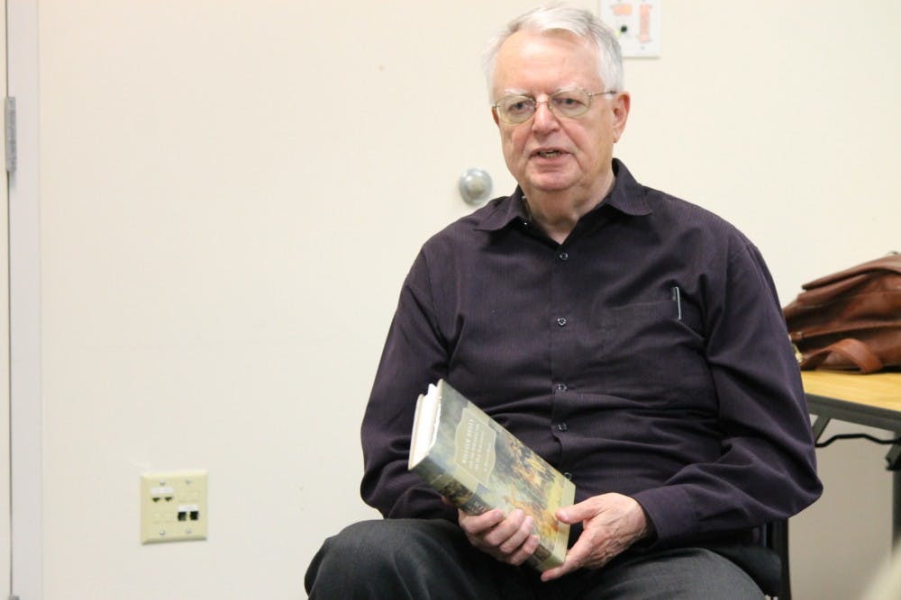 Author William Heath discusses his book "William Wells and the Struggle for the Old Northwest" during Coffee with Friends at the Monroe County Public Library on Tuesday. Heath was a professor at Mount Saint Mary's University in Emmitsburg, Md. ​