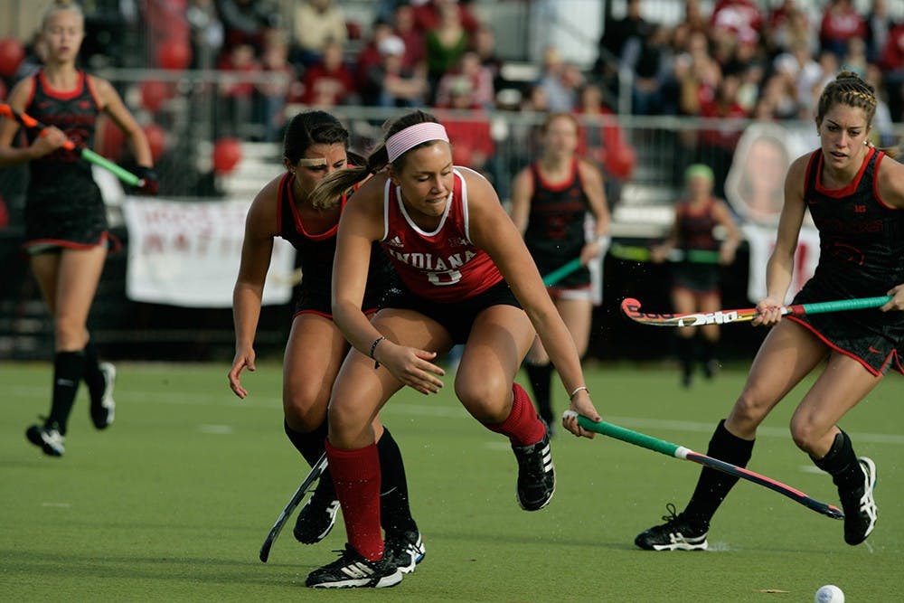 Sophomore midfielder Abby Urbanek runs for the ball against Rutgers in the first half. The Hoosiers ended their regular season Nov. 30 by beating the Scarlet Knights 1-0. 