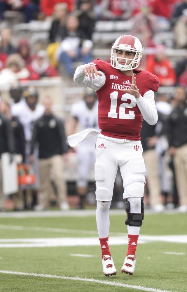 Freshman quarterback Zander Diamont throws the ball during IU's game against Purdue on Nov. 29, 2014 at Memorial Stadium.