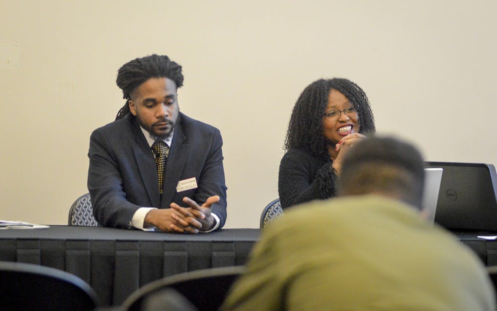 Alumni discuss the biggest challenges they've faced in the workplace and answer questions from students and staff during the Black Excellence Alumni Panel Wednesday evening in the Neal-Marshall Black Culture Center.