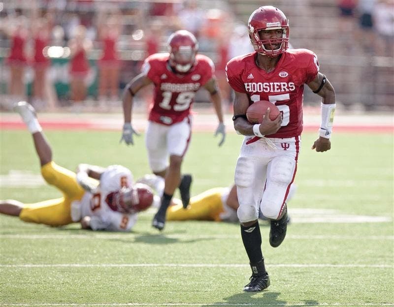 IU quarterback Kellen Lewis runs with the ball during a game against Minnesota on Oct. 6, 2007 at Memorial Stadium.