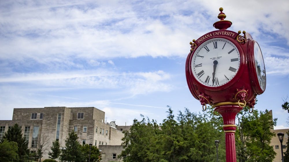 Red clock towers can be found throughout IU's campus.

