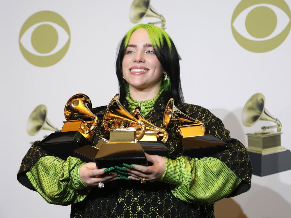 Billie Eilish poses Jan. 26 backstage at the 62nd Grammy Awards at the Staples Center in Los Angeles. Eilish won five Grammys. 
