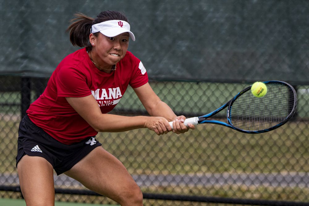 <p>Then-freshman Xiaowei “Rose” Hu responds to her opponent’s serve Sept. 29, 2019, at the IU Hoosier Classic. Indiana has earned its third conference win of the season with its Sunday victory over Rutgers.<br/></p>