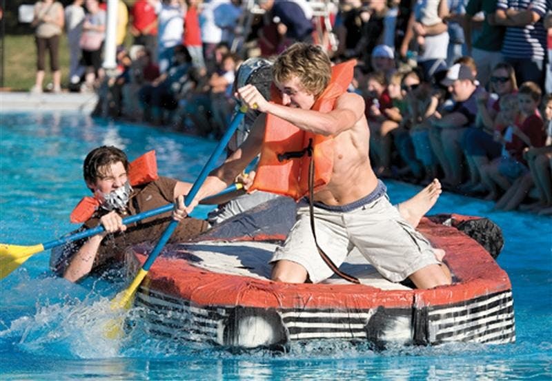 The Panthers attempt to stay afloat during the seventh annual Cardboard Boat Regatta on Sept. 28, 2007 at the IU Outdoor Pool.