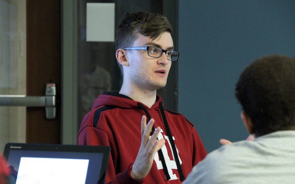 Mitchell Watkins the member of electoral committee participates on IUSA weekly meeting Tuesday.