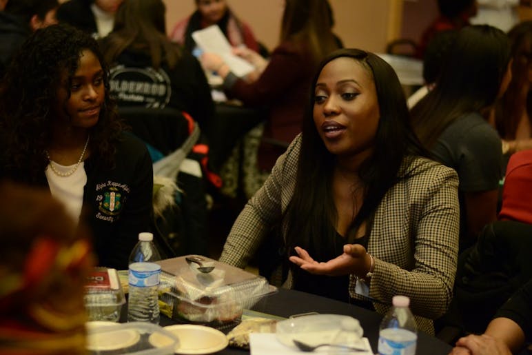 Graduate student Kristen Hurns participates in an activity focusing on privilege and diversity at the Martin Luther King Jr. Day Unity Summit. The summit was put on at the Neal-Marshall Black Culture Center.