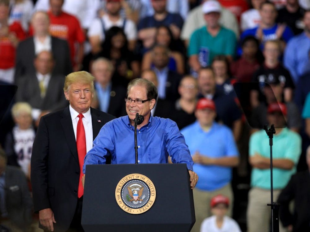 President Trump welcomes businessman Mike Braun to the stage. Braun is running for a seat in the U.S. Senate, and Trump endorsed him.&nbsp;