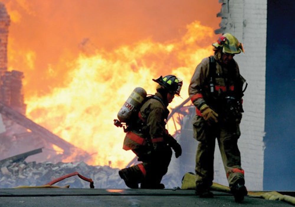 <p>Firefighters work to extinguish a fire at a storage building at Primex Plastics, Friday, Sept. 14, 2007, in Richmond, Indiana. Over 2,000 citizens within a half a mile radius of an industrial fire at 358 NW F St. in Richmond, Indiana, have been ordered to evacuate April 10, 2023.</p>