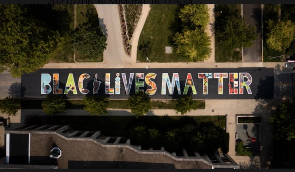 <p>A Black Lives Matter mural created by IU students located on Jordan Avenue. Each letter of the new Black Lives Matter mural has something every person can relate to, Tiera Howleit said. </p>