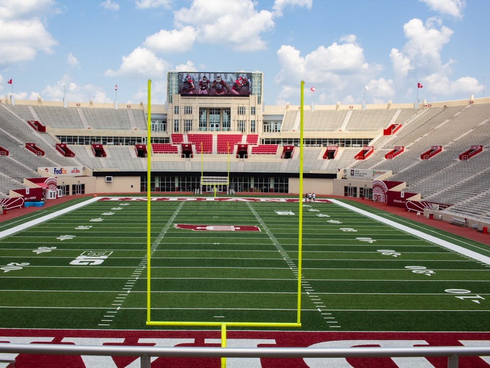 The field of Memorial Stadium is seen from the stands behind a goalpost. Freshman quarterback Tayven Jackson announced on Saturday via Twitter that he has committed to Indiana.