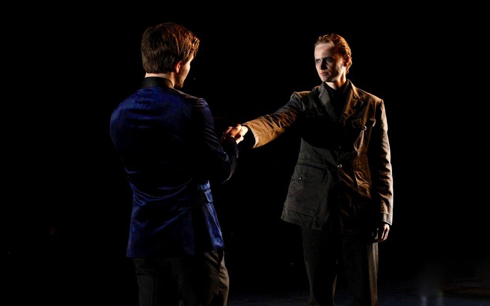 Jason Craig West and Ryan Claus play Bosola and Ferdinand in IU Theatre's production of "The Duchess of Malfi. "'The Duchess of Malfi" hits the stage Febuary 3 at the Wells-Metz Theatre.&nbsp;