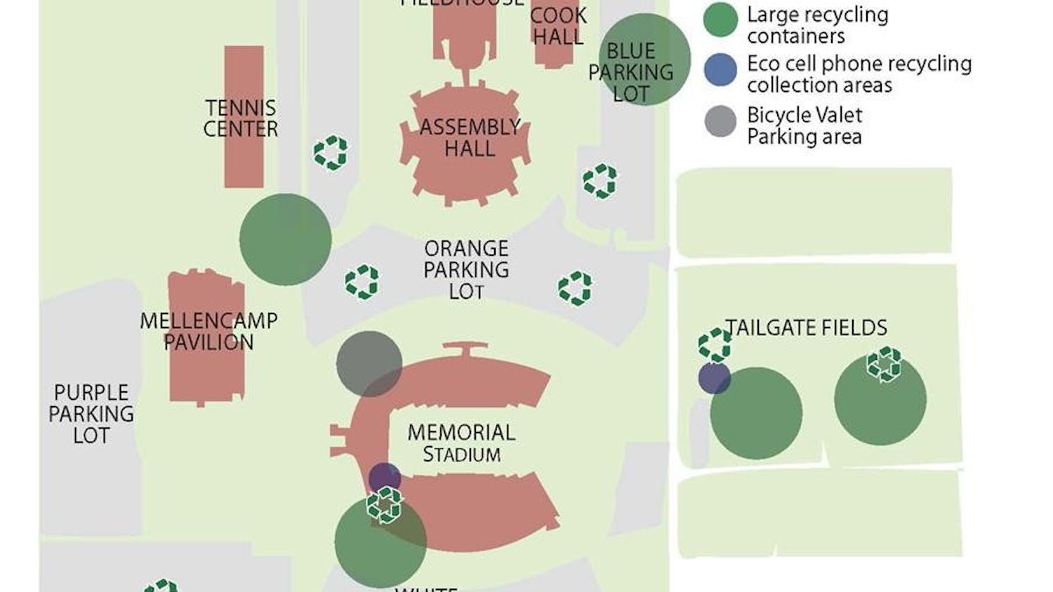 Stadium and tailgate fields recycling areas