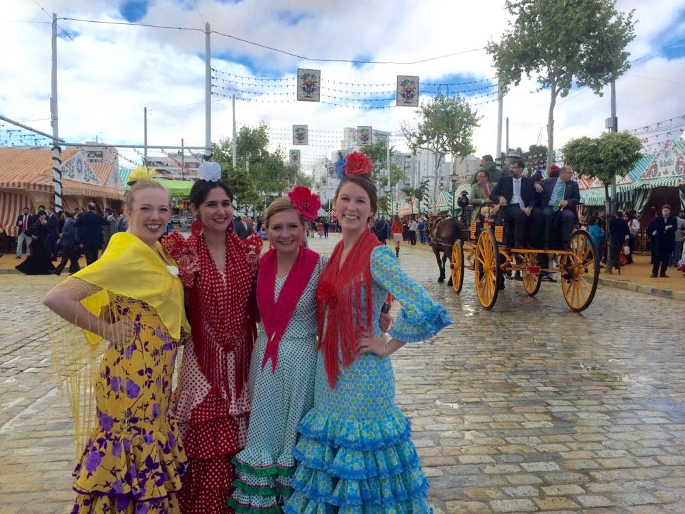 Alyson Malinger takes part in the traditional festival of feria in Seville, Spain. Every woman traditionally wears a floor length flamenco dress to show off the Seville culture in a vibrant way.