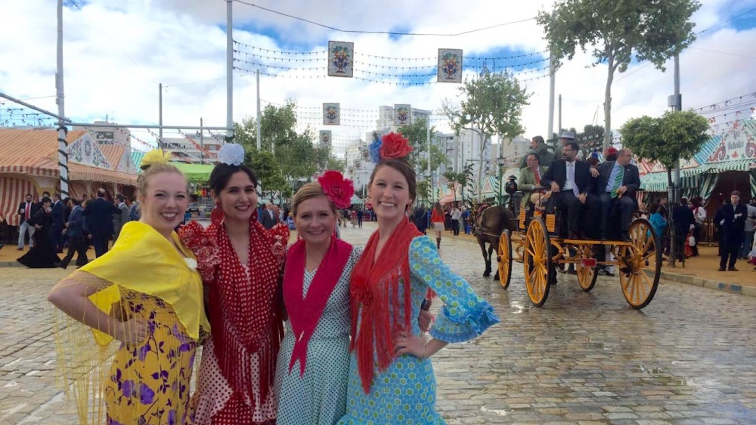 Alyson Malinger takes part in the traditional festival of feria in Seville, Spain. Every woman traditionally wears a floor length flamenco dress to show off the Seville culture in a vibrant way.