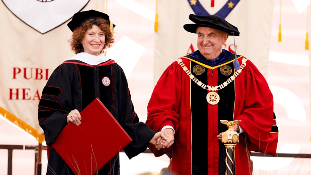 Former Indiana University President Michael A. McRobbie and first lady Laurie Burns McRobbie receive The University Medal on July 1, 2021. Former IU president Michael McRobbie and IU adjunct faculty member and philanthropist Laurie Burns McRobbie donated $500,000 to IU Health to improve behavioral health resources at the Regional Academic Health Center in Bloomington. 