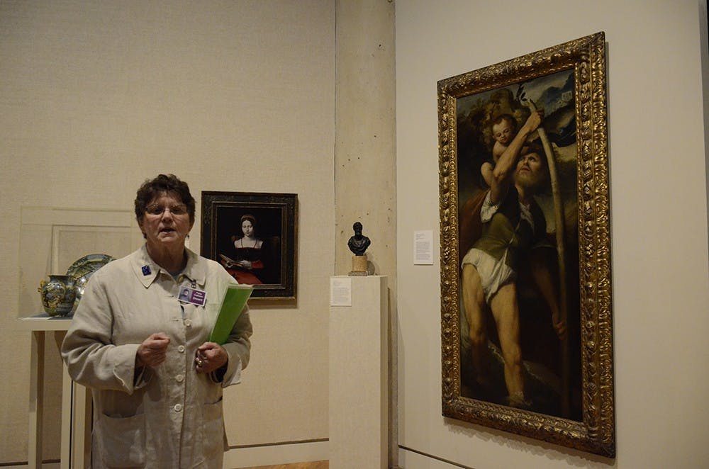 IU Art Museum docent Patty Callison leads a thematic tour: The Art of Storytelling: the Storytelling of Art on Saturday. The free public tour highlighted themes of storytelling of art. 