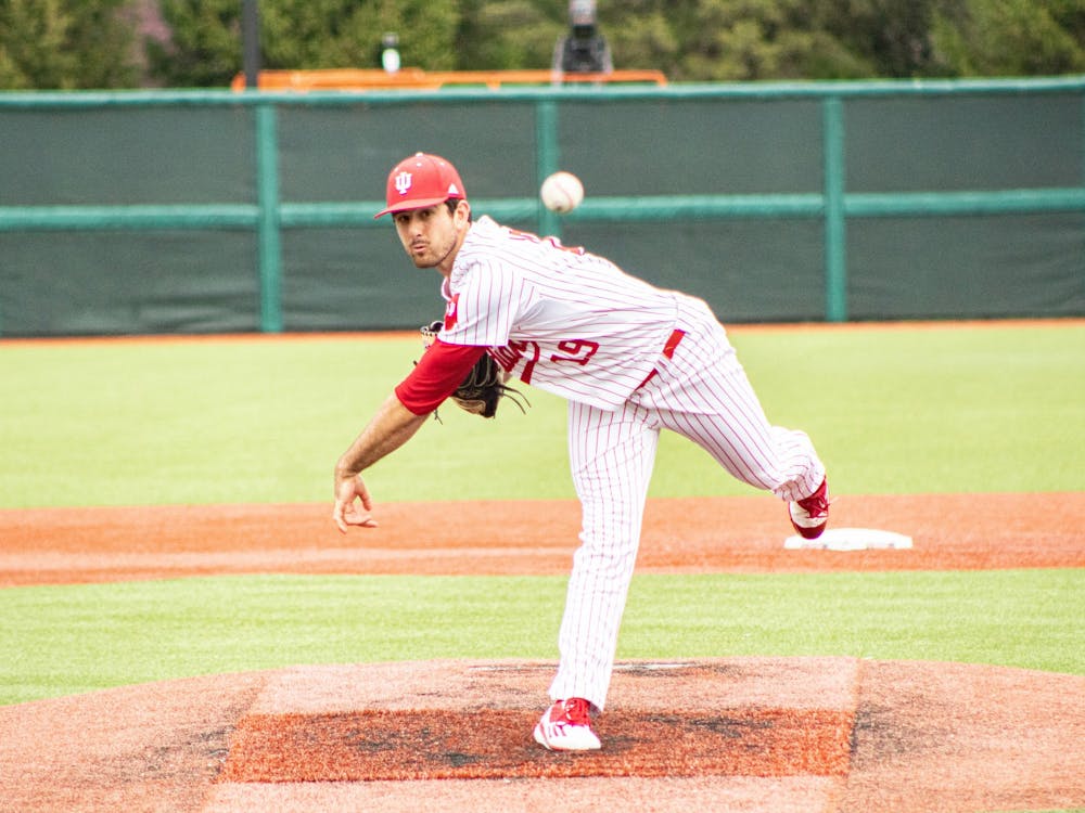 Junior pitcher Tommy Sommer pitches in the first game of a doubleheader against Minnesota on Friday at Bart Kaufman Field. The IU baseball team swept Minnesota in a three-game series this weekend.