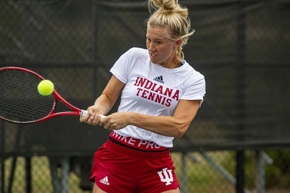 <p>Then-freshman Lexi Kubas hits the ball Sept. 29, 2019, at the IU Tennis Center. Four Indiana women&#x27;s tennis players competed at the Alabama Classic this weekend. </p>