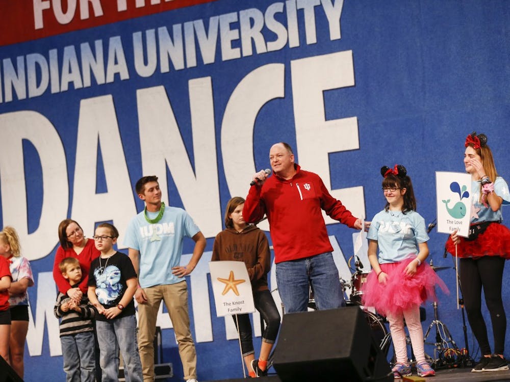 The Love family talks during the 2017 Indiana University Dance Marathon on Friday at the IU Tennis Center. The annual fundraiser raises money for IU Health Riley Children's Hospital in Indianapolis. IUDM raised over 4.15 million dollars in 2016.&nbsp;