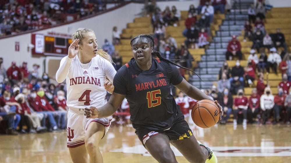 Graduate guard Nicole Cardaño-Hillary runs after Maryland junior guard Ashley Owusu on Jan. 2nd, 2022, at Simon Skjodt Assembly Hall. Indiana beat Maryland 70-63 in overtime. 