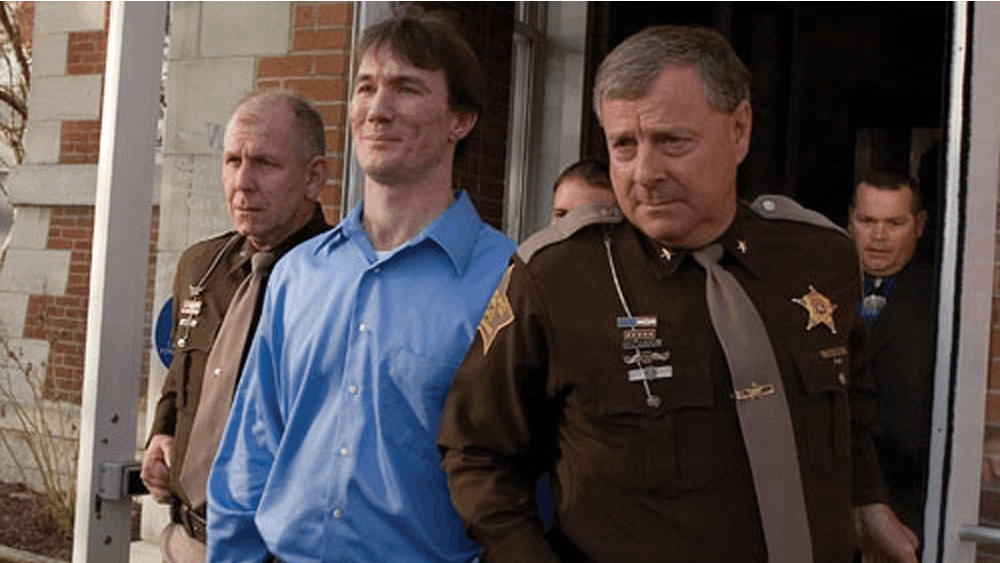 Police escort John Myers on Oct. 30, 2006, after a jury found him guilty of the 2000 murder of IU sophomore Jill Behrman at the Morgan County Courthouse. Myers will be released June 15 on house arrest until a decision is made on his appeal. 