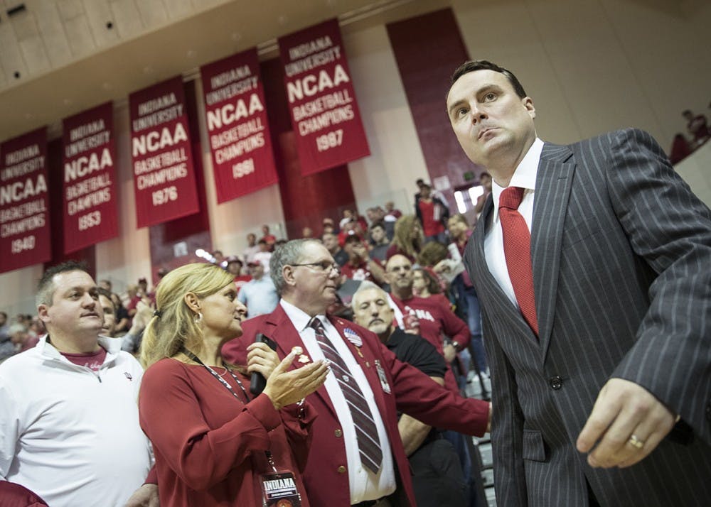 Head Coach Archie Miller enters the court prior to Indiana's game against The University of Indianapolis on Nov. 5 in Simon Skjodt Assembly Hall. The Hoosiers beat the Greyhounds in the exhibition game 74-53.