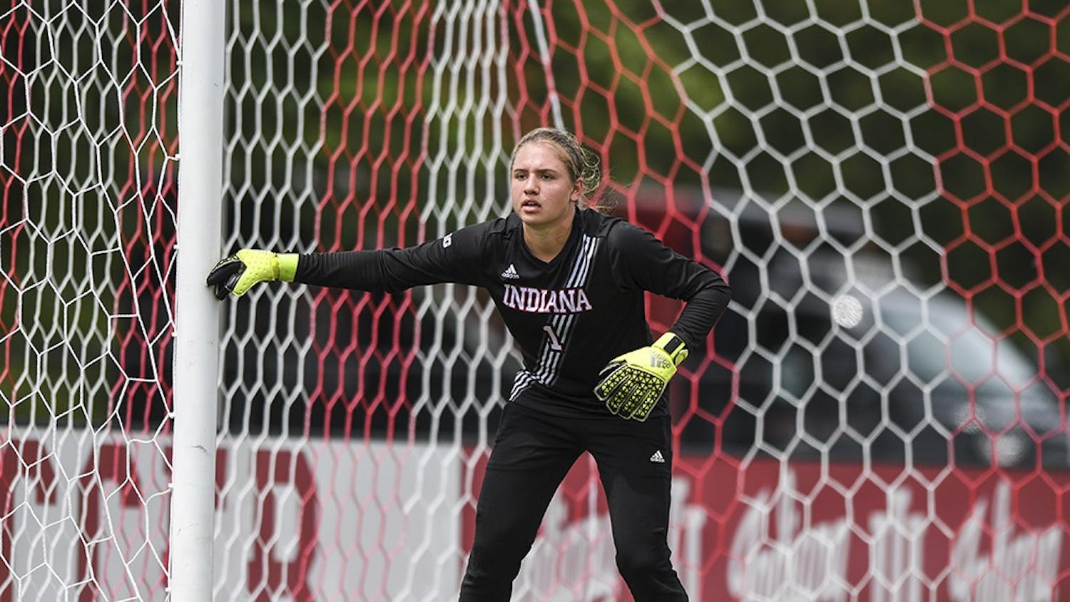 Bethany Kopel (1) defends the IU goal against then-No. 13 Clemson on Aug. 20 at Bill Armstrong Stadium in Bloomington. Kopel has started all of IU's games as a freshman this season.