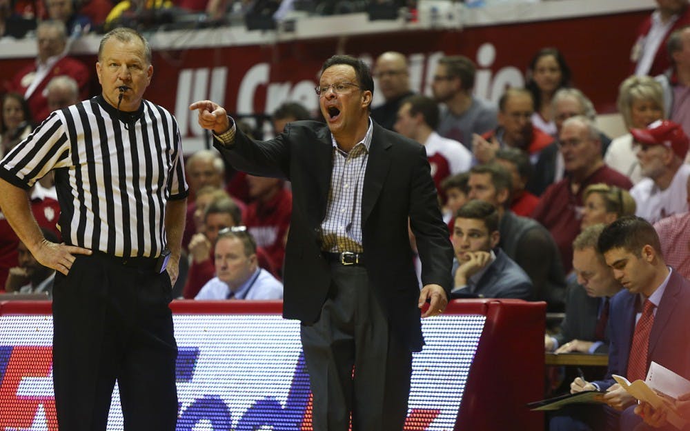 Indiana University coach Tom Crean disputes a call in the Hoosiers game against the Michigan Wolverines Sunday.  
