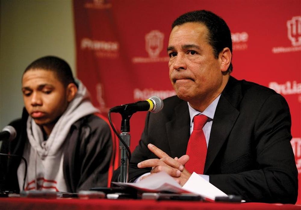 Then IU coach Kelvin Sampson responds to media questions after a game against Wisconsin on Feb. 13, 2008 at Assembly Hall. He later resigned and is now an assistant coach of the Milwaukee Bucks in the NBA.