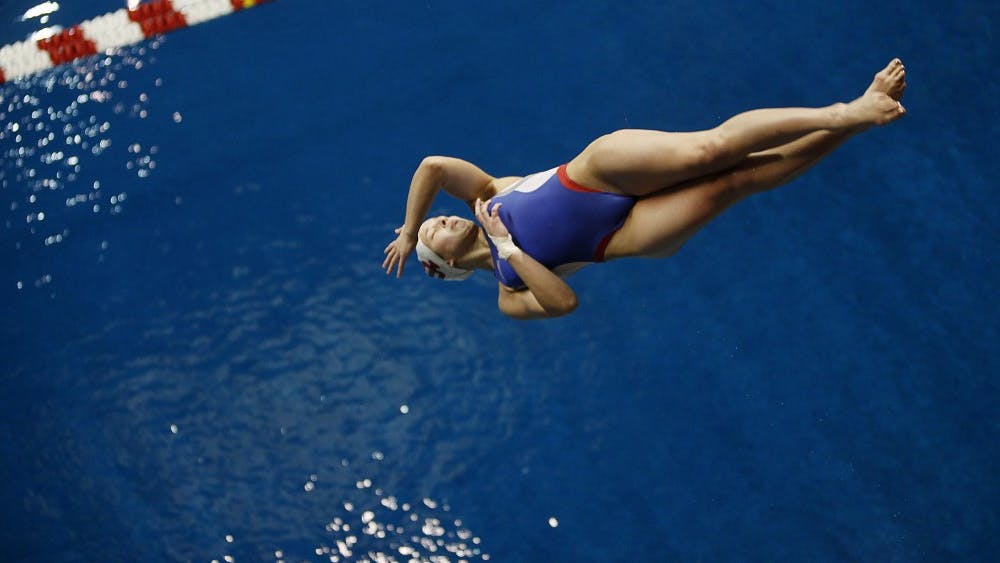 Jessica Parratto practices a back one and a half with one and a half twists off the five-meter platform in 2015 at the Counsilman Billingsley Aquatic Center. 