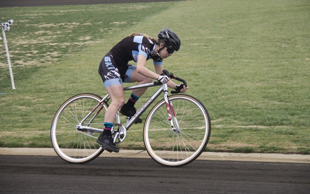 SKI completes their last lap at the Little 500 Qualifications on&nbsp;Saturday at Bill Armstrong Stadium. The team finished in 2:42.768 for a fourth place finish.&nbsp;