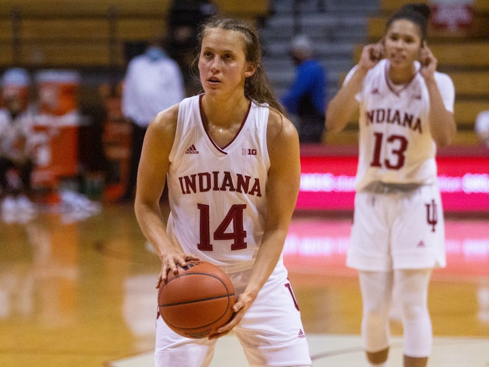 Senior Ali Patberg prepares to shoot a free throw Nov. 25 in the game against Eastern Kentucky at Simon Skjodt Assembly Hall. No. 16 IU defeated Eastern Kentucky 100-51, and Patberg scored her 1,000th point in her IU career.