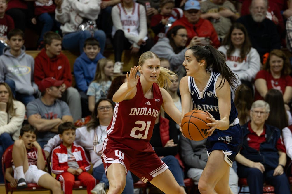 Junior guard Henna Sandvik plays defense against the University of Maine Dec. 1, 2024, at Simon Skjodt Assembly Hall in Bloomington. The Hoosiers defeated the Black Bears by 25 points. 