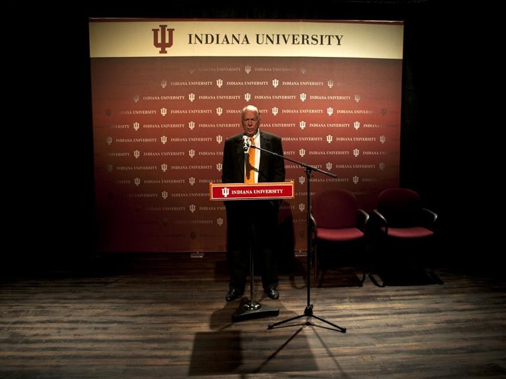 Financier T. Boone Pickens speaks at a press conference before his speech on Friday at the IU Auditorium. Pickens appeared to promote his 'Pickens Plan' tp eliminate U.S. dependency on foreign oil.