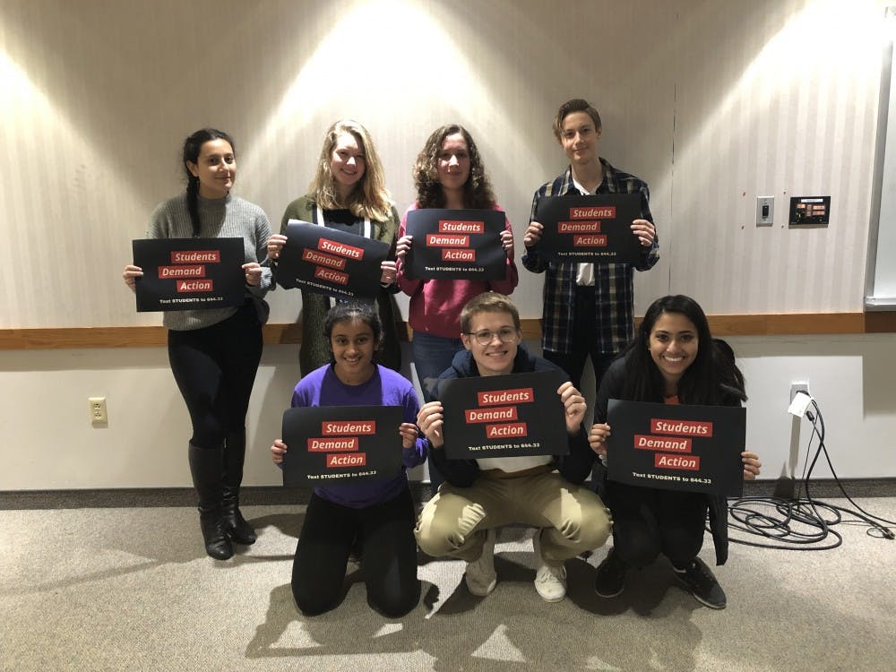 Bloomington High School South students promote gun safety Jan. 27 in Monroe County Library. The students met to discuss gun safety and their plan to urge legislators to create gun laws for lobby day.&nbsp;