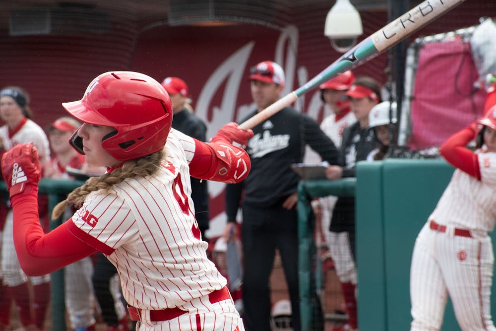 <p>Freshman infielder Taryn Kern hits the ball March 25, 2023, at Andy Mohr Field in Bloomington, Indiana against Maryland. Indiana hosts Butler on Tuesday.</p>