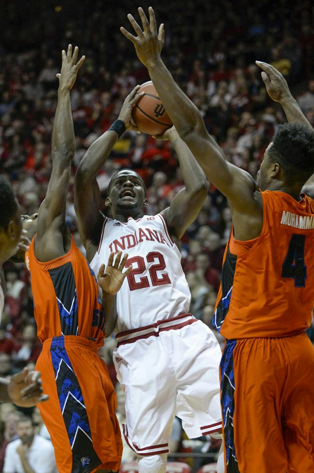Sophomore guard Stan Robinson goes for a basket against Savannah State on Saturday at Assembly Hall.