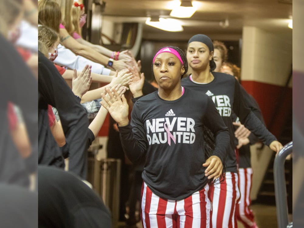 Freshman guard Kaitlin Peterson runs out of the Hoosier tunnel on Feb. 17, 2022, at Simon Skjodt Assembly Hall. Indiana will play Iowa at 3 p.m. Feb. 19 at home. 