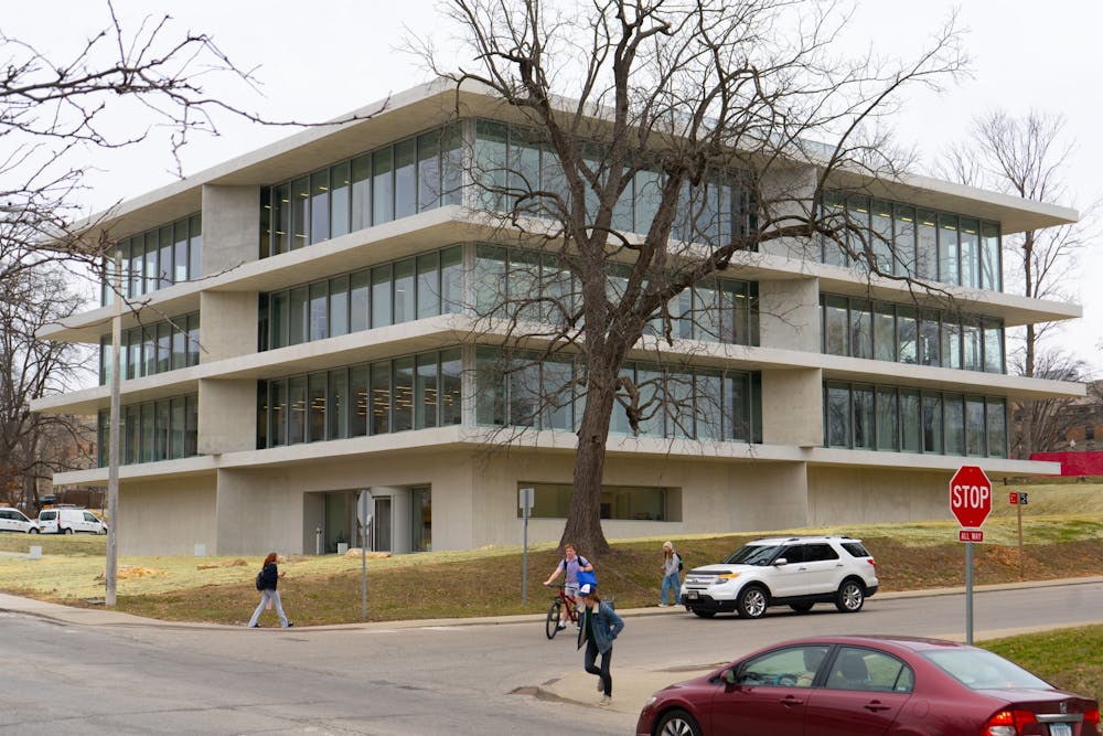 <p>The ﻿Stephen L. and Connie J. Ferguson International Center is seen on Feb. 14, 2022, on the corner of Eagleson Avenue and Seventh Street. IU will host a dedication ceremony to the couple at 1 p.m. on April 28, 2023, at the center.</p>