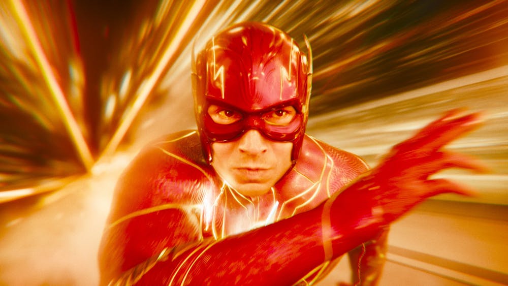 Ezra Miller is seen in a publicity still of &quot;The Flash.&quot; The action adventure film premiered June 16, 2023. 