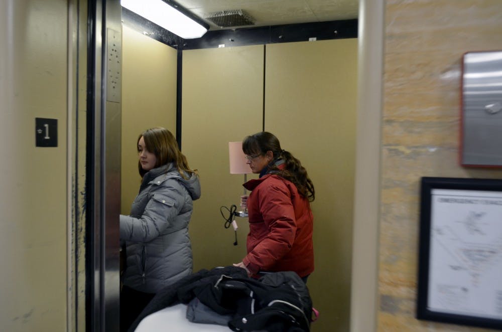 Emma Snyder and her mother move her things to B Tower of Forest Quadrangle. B Tower was renovated over the course of the fall semester and now includes kitchens on every floor, private bathrooms and lounges. A Tower is now being renovated and will continue to be over the course of the spring semester.