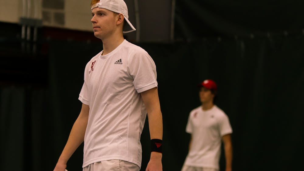 Then-sophomore Ilya Tiraspolsky plays in a doubles match against Toledo University Jan. 22, 2022, at the IU Tennis Center.﻿ Tiraspolsky and junior Michael Andre took home the doubles title Nov. 4 at the Big Ten Championship in Ann Arbor, Michigan.