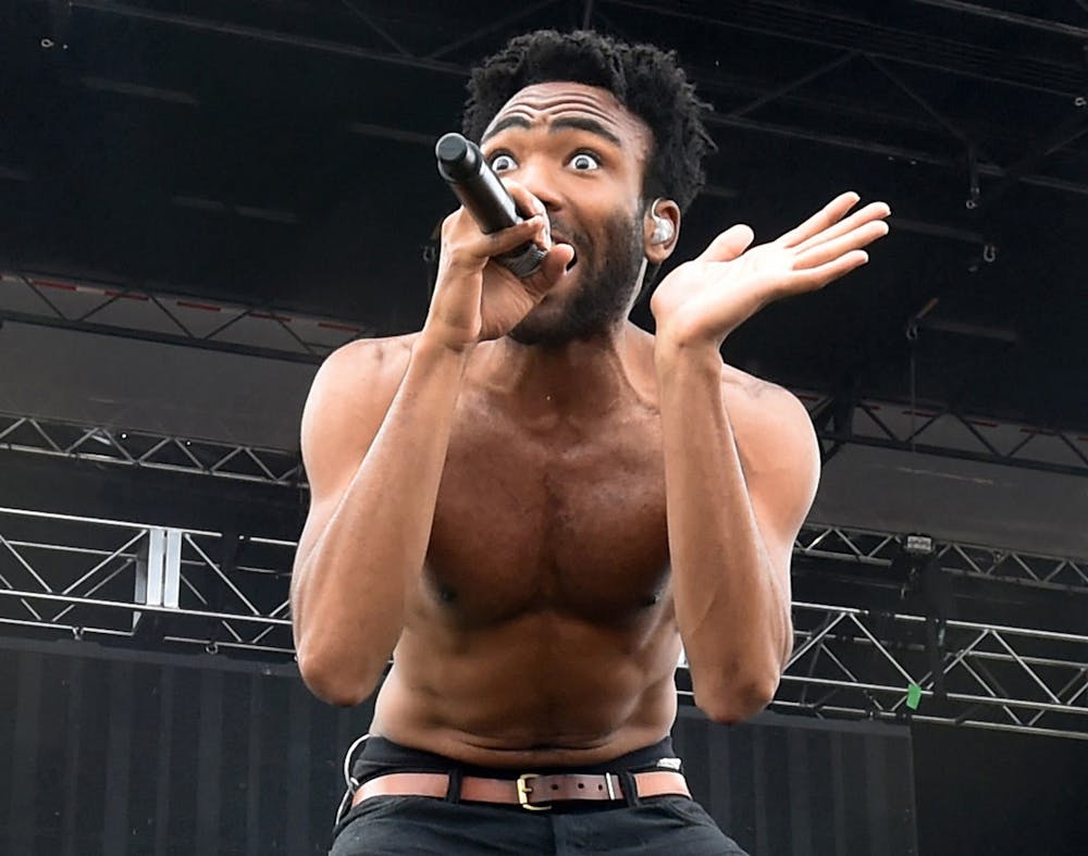 Childish Gambino performs on the main stage on the infield before the 140th running of the Preakness Stakes on May 16, 2015, at Pimiico Race Course in Baltimore, Maryland.