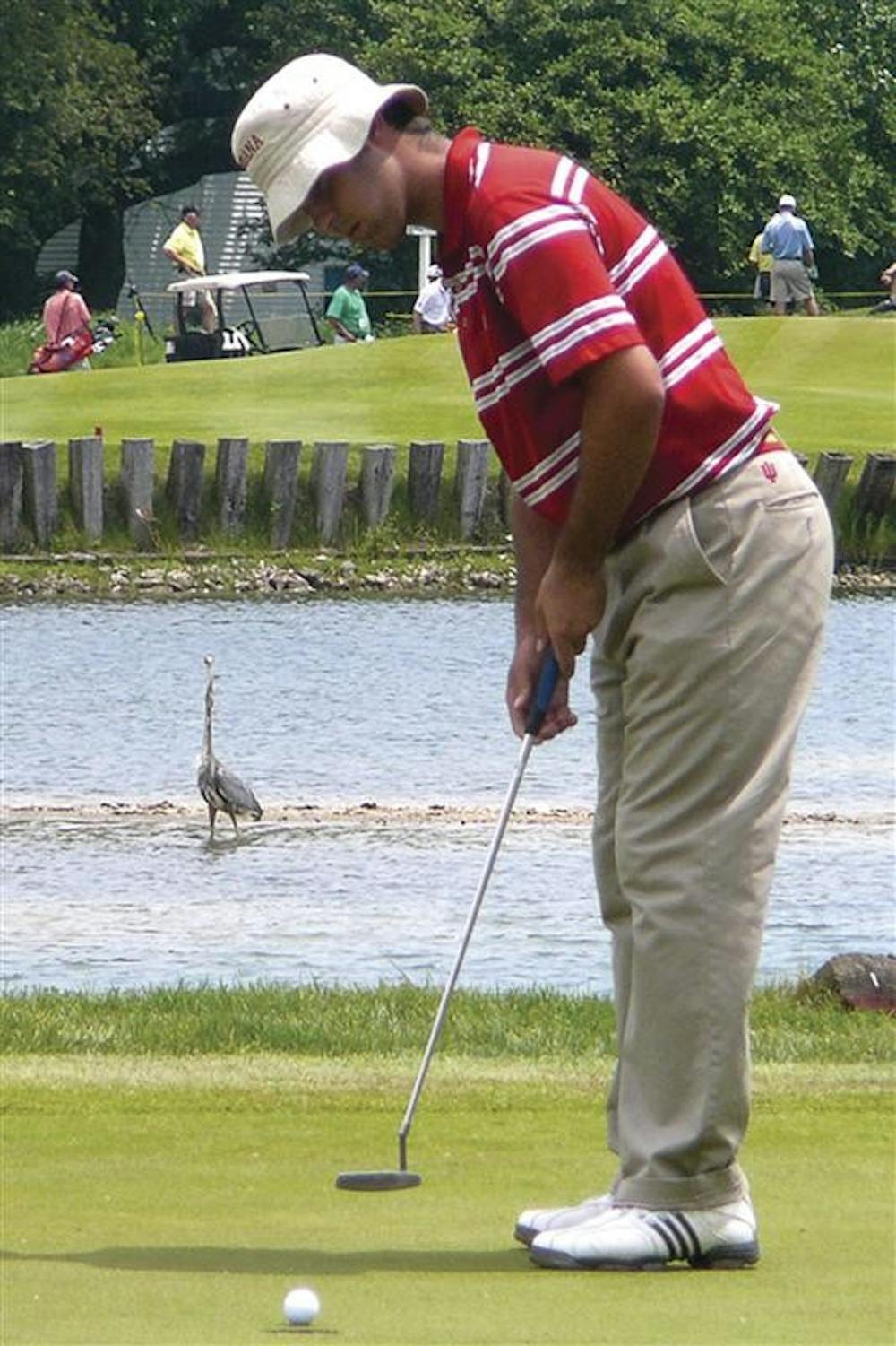 Then-junior Jorge Campillo puts in for birdie on the second hole during the third round of the NCAA Golf Championships May 31, 2008 in West Lafayette, Ind.  The Hoosiers begin Big Ten Championship play on Friday.