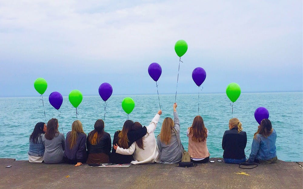 Hannah Wilson's&nbsp;friends release balloons on Lake Michigan on Hannah's birthday, April 2, this year. She would have been 24.