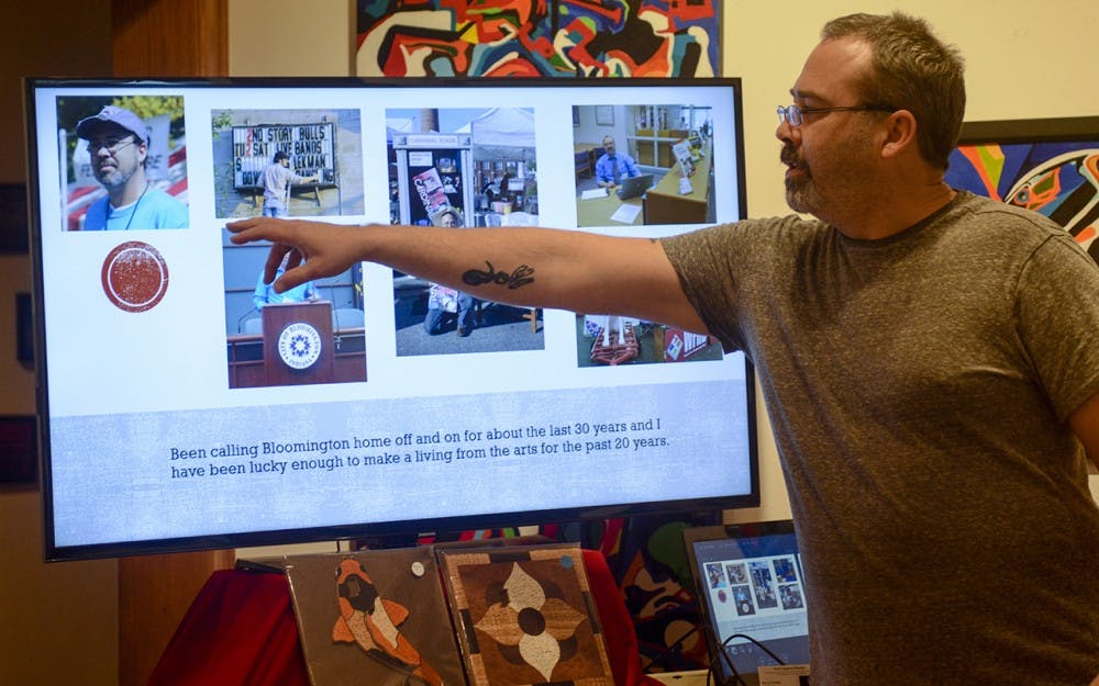 Marc Tschida, a hand crafted wooden jigsaw puzzle artist in Bloomington, gives a talk Tuesday evening at The Venue Fine Art & Gifts. Tschida started a company name Press Puzzle in order to celebrate Bloomington culture through puzzles. 