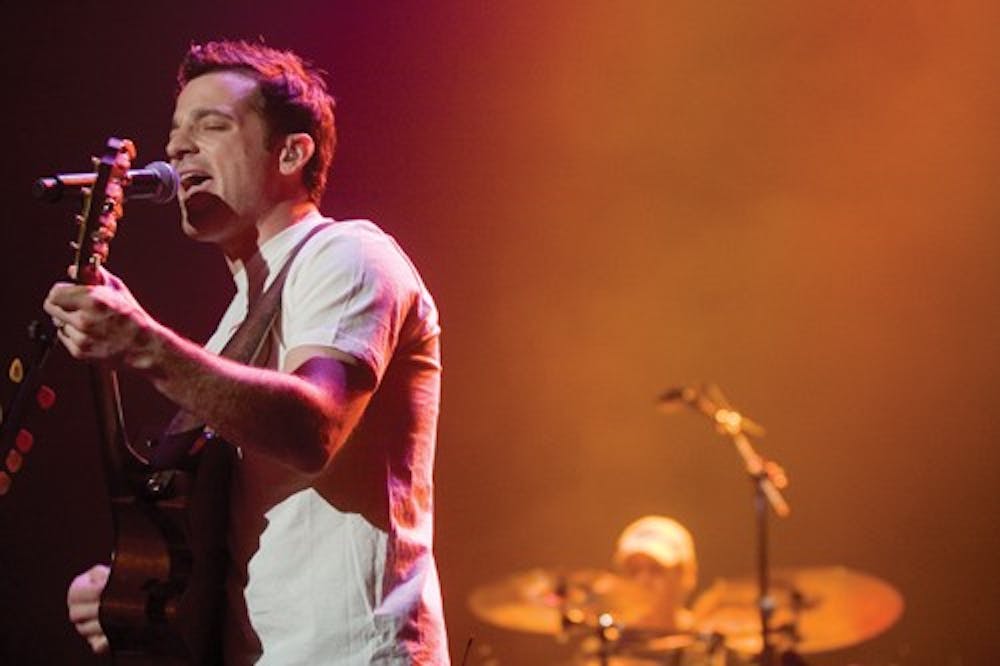 Marc Roberge of O.A.R. sings Friday evening at the IU Auditorium. O.A.R performed for a packed house and was presented on Little 500 weekend by the Union Board.