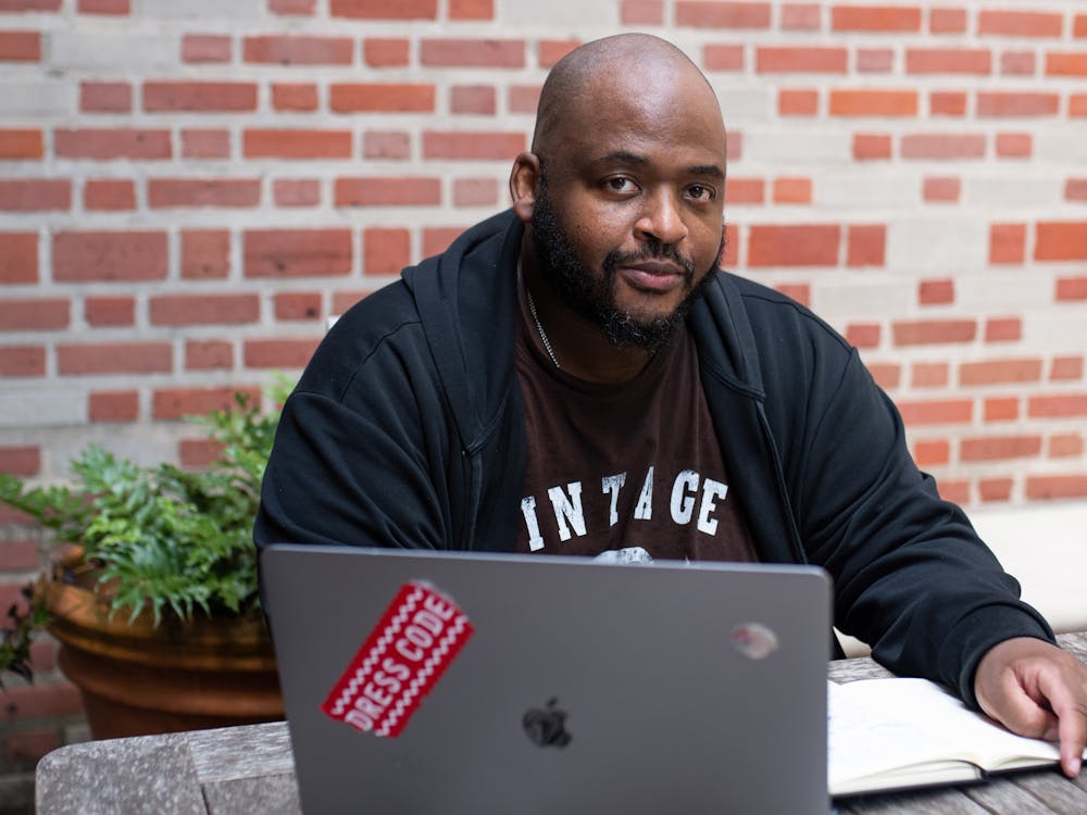 Writer and IU alumnus Kiese Laymon is seen posing for a portrait. Laymon graduated from the College of Arts and Sciences in 2002 with a master of fine arts in creative writing and recently received the MacArthur Fellowship.