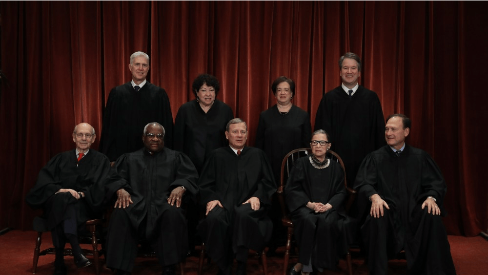 United States Supreme Court (Front L-R) Associate Justice Stephen Breyer, Associate Justice Clarence Thomas, Chief Justice John Roberts, Associate Justice Ruth Bader Ginsburg, Associate Justice Samuel Alito, Jr., (Back L-R) Associate Justice Neil Gorsuch, Associate Justice Sonia Sotomayor, Associate Justice Elena Kagan and Associate Justice Brett Kavanaugh pose for their official portrait Nov. 30, 2018, at the in the East Conference Room at the Supreme Court building in Washington, D.C. Five of the current unelected justices were appointed by presidents who didn&#x27;t win the popular vote.